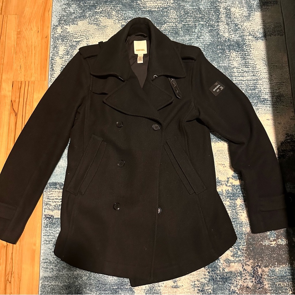 Diesel Men’s Black Wool Blend Peacoat Winter Coat Jacket